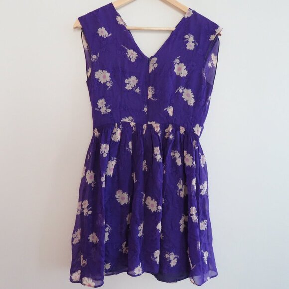 VINTAGE ANNA SUI 100% Silk Purple Ditsy Floral Draped Dress Y2K - Size US 2 - Picture 10 of 15